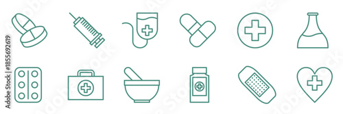 Medicine Outline Flat Icon Collection
