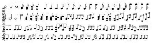 Music note doodle set. Hand drawn musical symbol. Elements for print, web, design, decor, logo