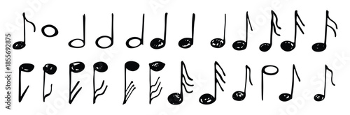 Music note doodle set. Hand drawn musical symbol. Elements for print, web, design, decor, logo