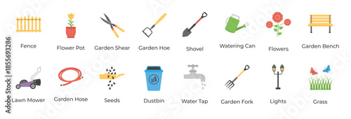 pack of gardening flat icons