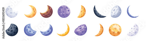 pack of moon phases flat vectors