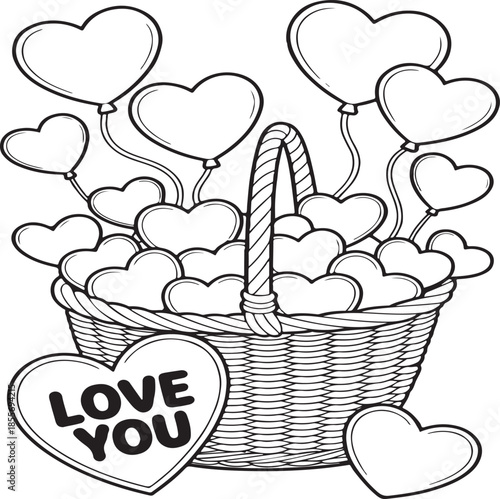 heart balloons in wicker basket with love you sign