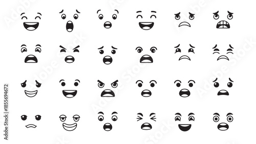 Diverse collection of cartoon faces expressing a wide range of emotions.