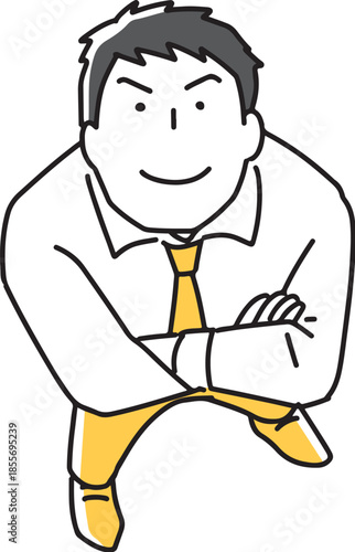 腕を組んで見上げる男性社員