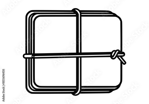 Minimalist vector icon depicting a bundle of square objects neatly tied together with a simple knot, in a clean line art style