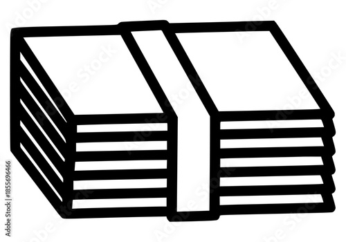 Clean vector outline icon depicting a securely bundled stack of banknotes or important documents, representing financial value, administrative paperwork, or organized assets