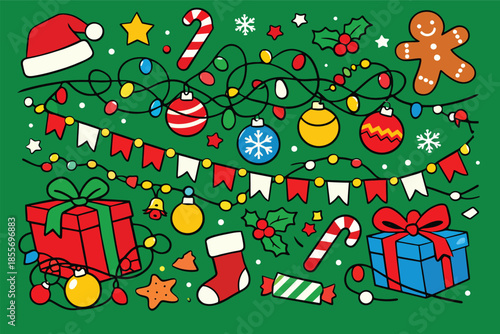 Green Holiday Mischief Illustration Featuring Playful Festive Chaos Minimal Clean Whimsical Winter Design