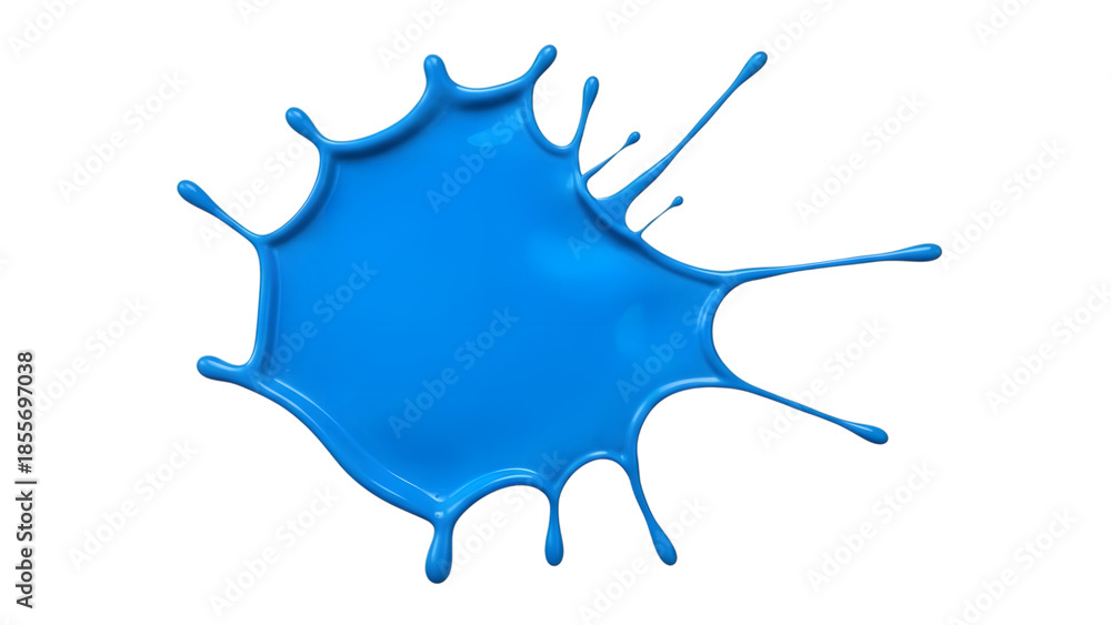 Fototapeta premium Vibrant blue liquid splatter with multiple elongated drips extending outward isolated on a transparent background