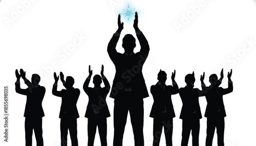 Businesspeople Silhouettes Reaching Up for Success