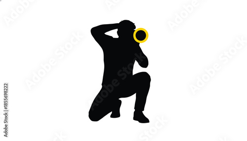 Photographer Silhouette Holding Camera on White Background