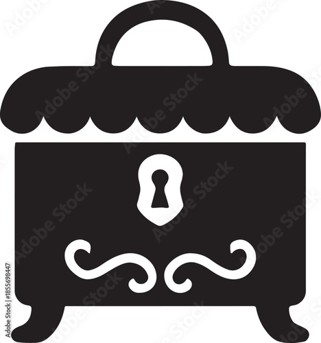 Ornate Black Silhouette of a Decorative Treasure Chest with Keyhole antique vintage