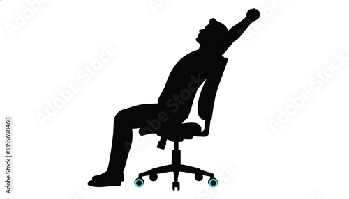 Man Sitting on Office Chair with Arm Raised in Celebration