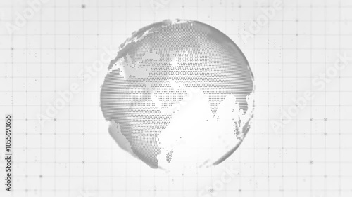 Looping 4K Digital Earth Globe Made of Dots on White Grid Background for Global Technology and Data