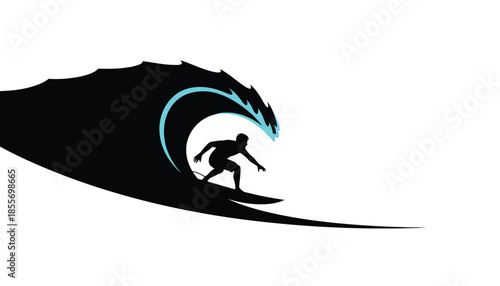 Surfer Riding Blue Wave in Ocean