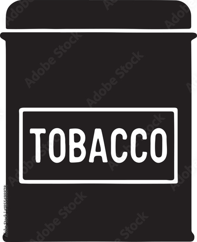 Black Silhouette of a Tobacco Tin with White Text Keywords: tobacco, tin, container, box, smoking, cigarettes, snuff