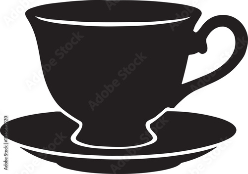 Black Silhouette of Teacup and Saucer white background