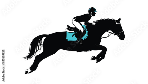 Equestrian Jumping Horse with Rider Silhouette on White