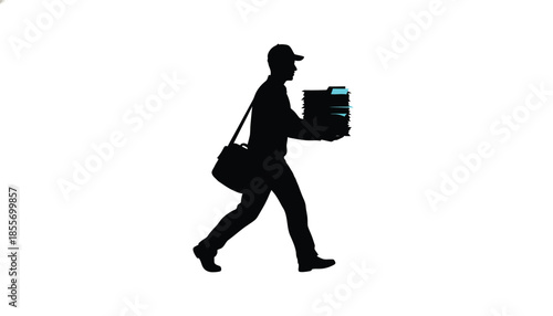 Delivery Man Walking with Packages Isolated on White