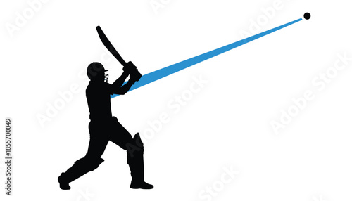 Cricket Player Hitting Ball with Bat Silhouette