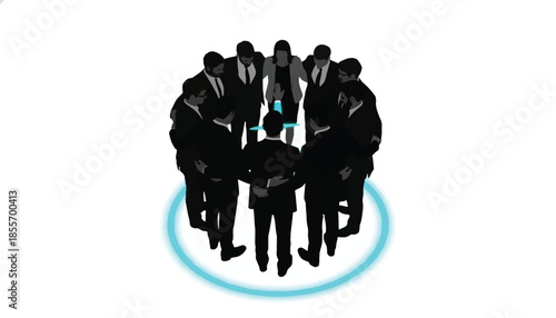 Businessmen Standing in Circle around Laptop on White Background