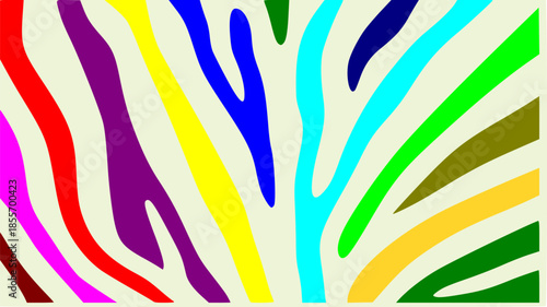 Vibrant colorful rainbow zebra stripe pattern on off-white background.