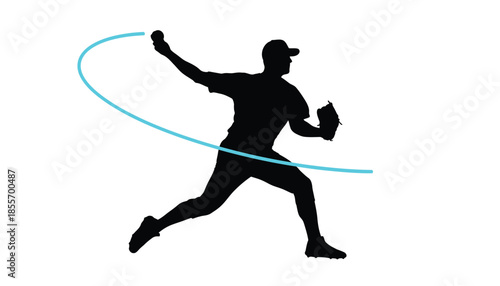 Baseball Player Throwing Ball with Blue Motion Line