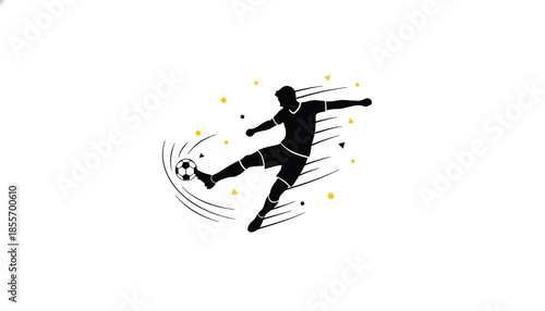 Soccer Player Kicking Ball in Motion with Yellow Sparks