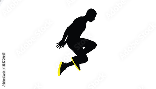 Man Jumping in Air with Yellow Shoes on White Background