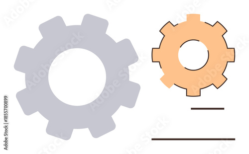 Two gears of different colors illustrate coordination, teamwork, and synchronized functions. Ideal for teamwork, engineering, operations, strategy, problem-solving, mechanics simple flat metaphor