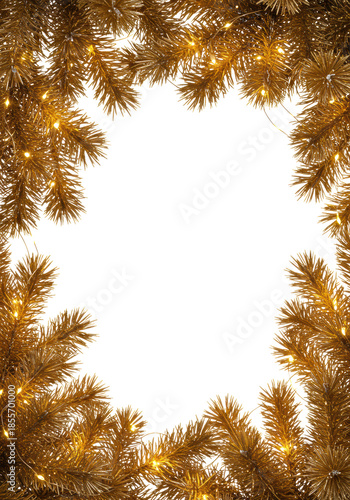 Wallpaper Mural Hyperrealistic gilded fir tree branches covered in gold dust and micro-led lights, forming a luxurious corner frame on a transparent background with copy space. Concept for premium holiday branding Torontodigital.ca