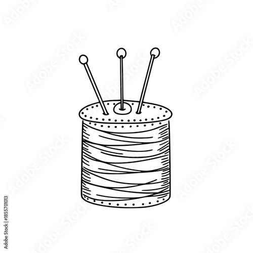 Elegant Vintage Crochet Spool Pin Cushion | Clean, isolated vector art for creative projects.