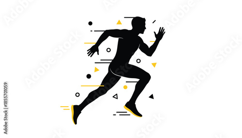 Man Running Fast with Abstract Shapes and Lines