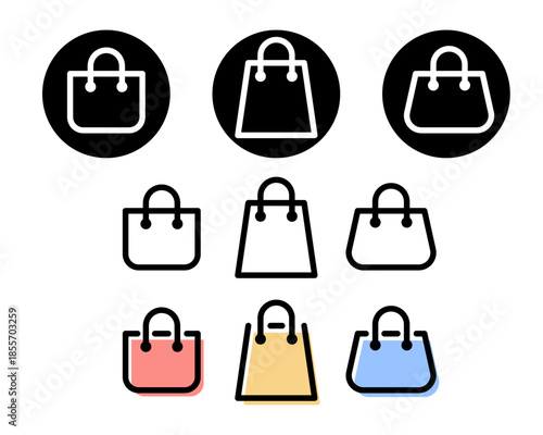 ショッピングバッグのアイコンデザインセット｜買い物袋、EC、通販、UI