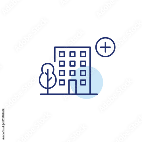 Apartment building and plus. House update, home interior repairs and renovation. Pixel perfect, editable stroke vector icon