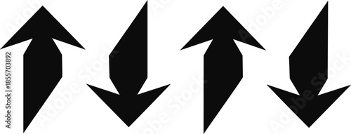 Arrow sequence silhouette, directional vector design, navigation artwork illustration, up down movement icon, pattern recognition graphic, stylized arrows