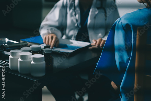 Male doctors shake hands with patients encouraging each other and praying for blessings. To offer love, concern, and encouragement while checking the patient's health. concept of medicine