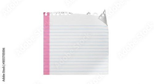 Torn lined paper note isolated on transparent background