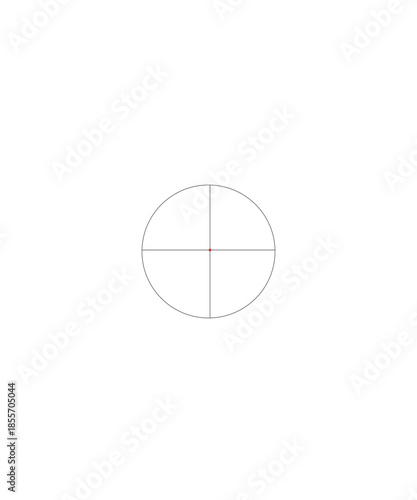 Minimalist Black Thin Line Circle with Crosshair and Red Center Dot - Precision Target Reticle or Aiming Symbol on White Background for Technical Interface and Gaming UI