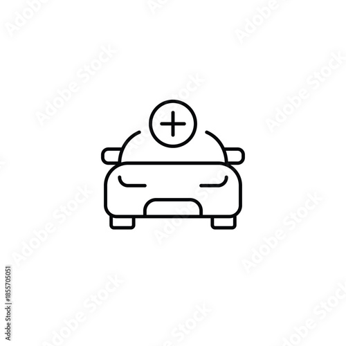 Car and plus. Vehicle upgrade, roadside assistance. Pixel perfect, editable stroke vector icon