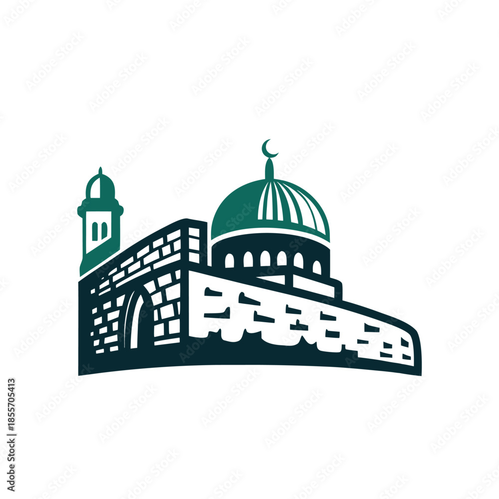 Obraz premium Islamic Mosque Building Vector Icon with Dome and Minaret