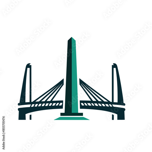 Modern Cable-Stayed Bridge and Obelisk Landmark Vector Logo