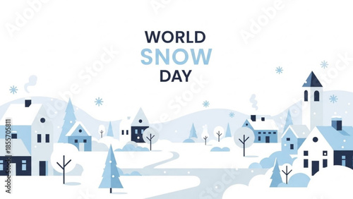 Winter Wonderland: A picturesque illustration depicting a snow-covered townscape. The image showcases cozy homes, snow-laden trees, and a sense of serenity.