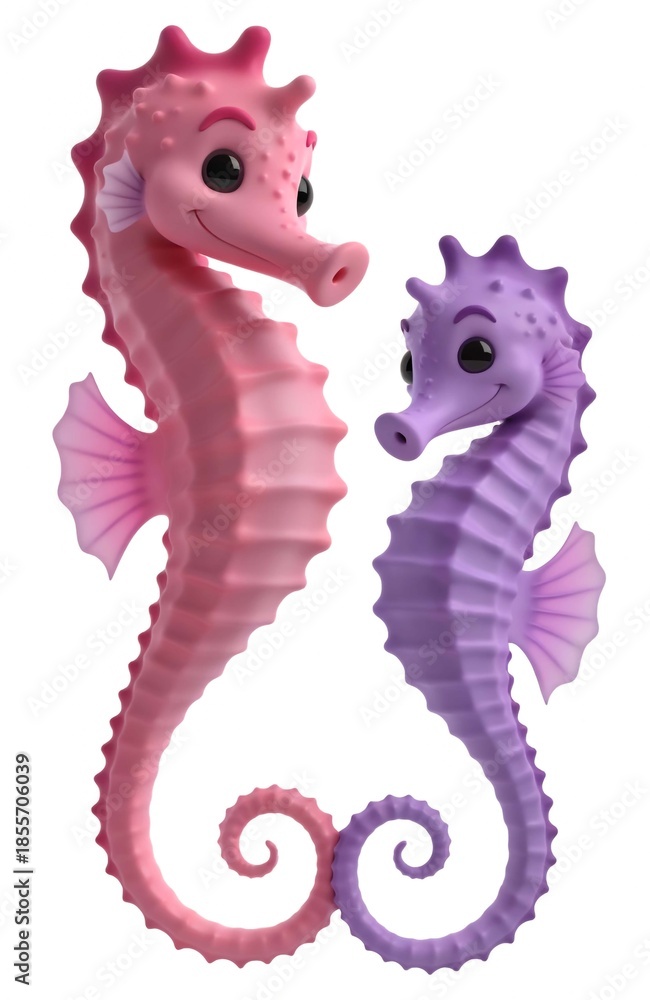 Fototapeta premium Charming Pink and Purple Seahorses Together in a Playful Pose