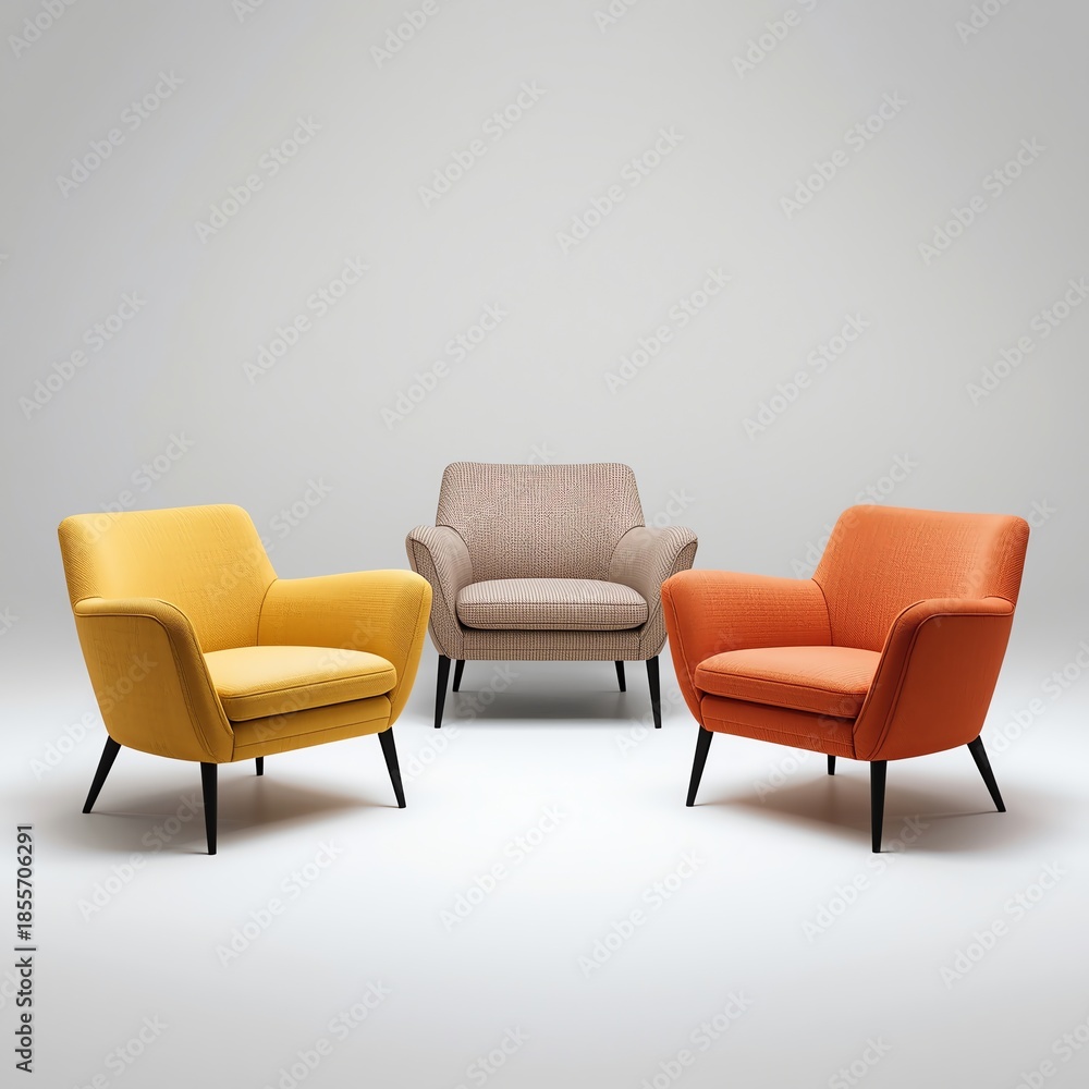Fototapeta premium Modern Colorful Armchairs Set in Minimal Interior