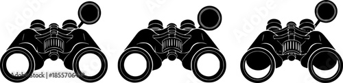 Black silhouette of binoculars on white background, symbolizing vision and observation
