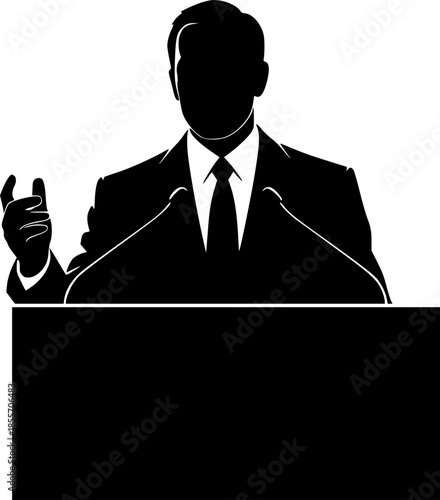 silhouette of a politician giving press conference at podium
