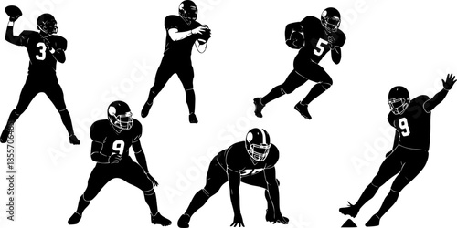 various set Vector silhouette of american football players for graphic resources

