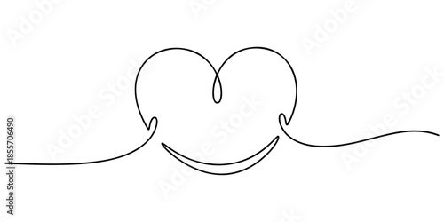 Continuous one line of a heart-shaped smile curve, simple elegant stroke, representing happiness and love, hand drawn vector illustration.