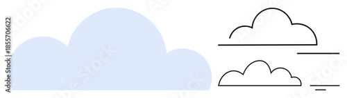 Cloud design. Cloud shape symbols with solid blue and outlined variations in minimalistic style. Cloud used for weather concepts, online storage icons, communication, and branding . Versatile