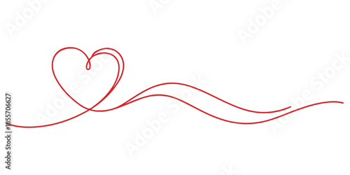 Continuous one line of a heart with flowing wavy lines, symbolizes flowing love, hand drawn vector illustration.